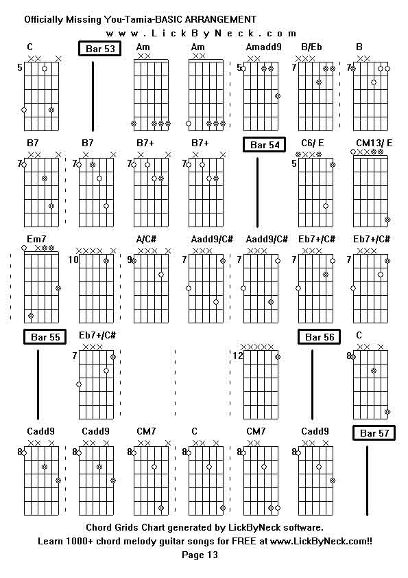 Chord Grids Chart of chord melody fingerstyle guitar song-Officially Missing You-Tamia-BASIC ARRANGEMENT,generated by LickByNeck software.